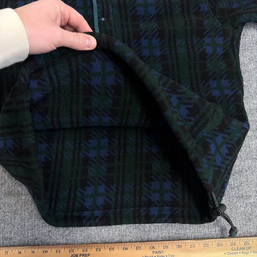 Vintage LL Bean Jacket Womens Large 1/4 Snap Hooded Fleece Pullover Green Plaid - Picture 9 of 11